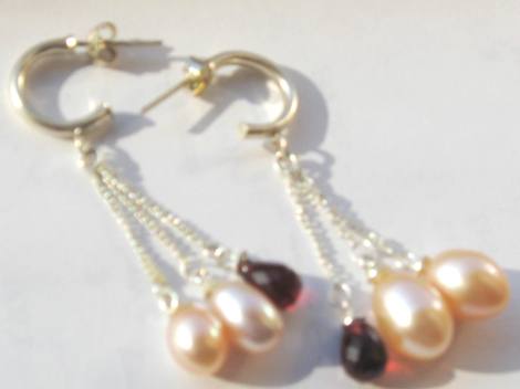 pearl and garnet silver earrings from crimeajewel